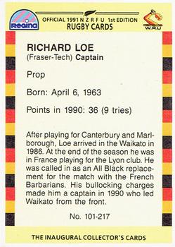 1991 Regina NZRFU 1st Edition #101 Richard Loe Back